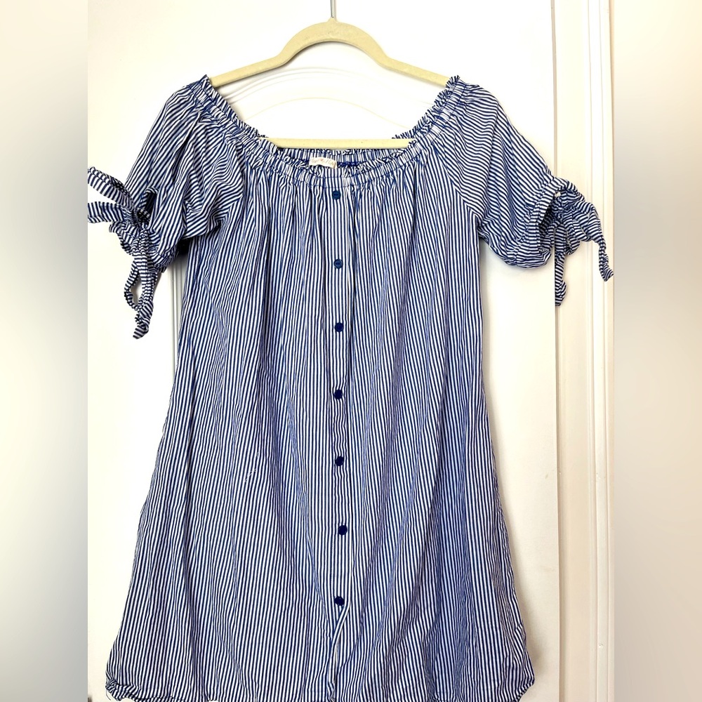 Blue and white striped mini dress